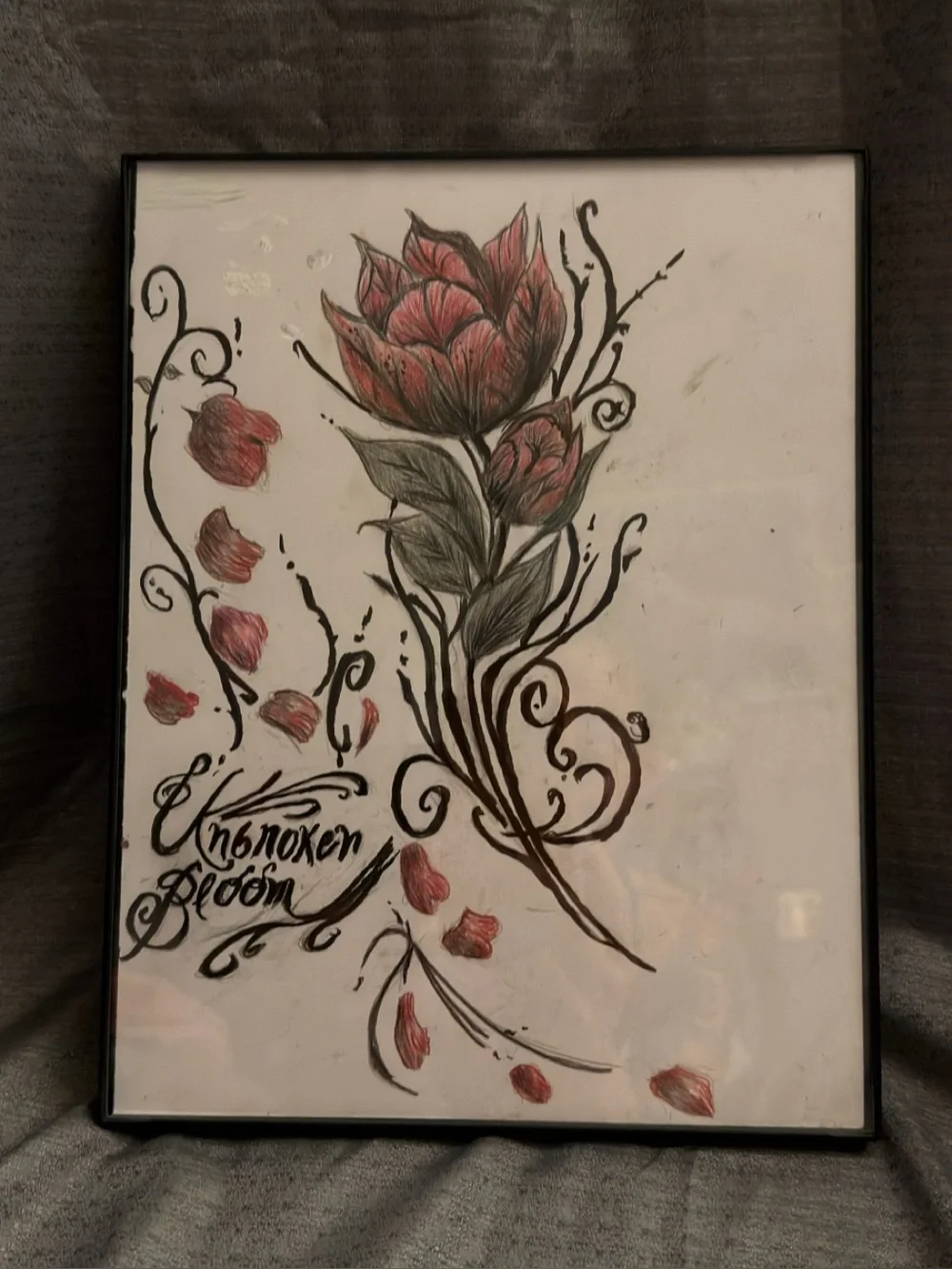 Hand Crafted Red Rose Floral Wall Art with Green Leaves 9 x 12 inch nwt